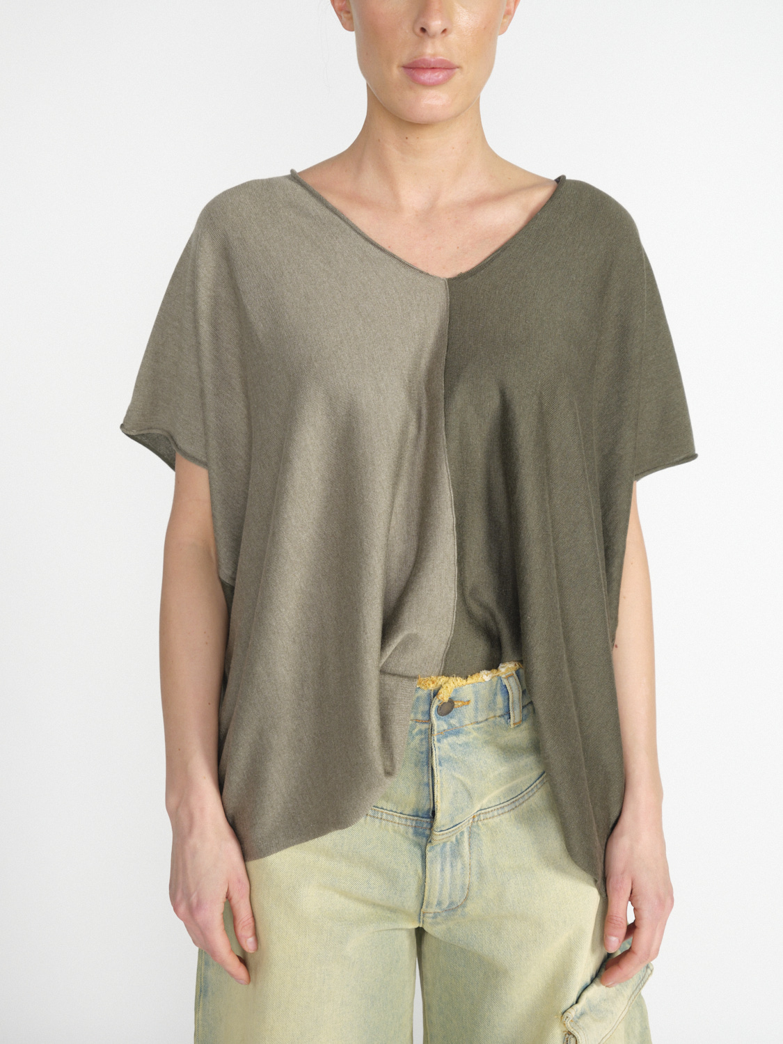 Kujten Nosy – Colorblock Seiden-Cashmere-Shirt   khaki Taille unique