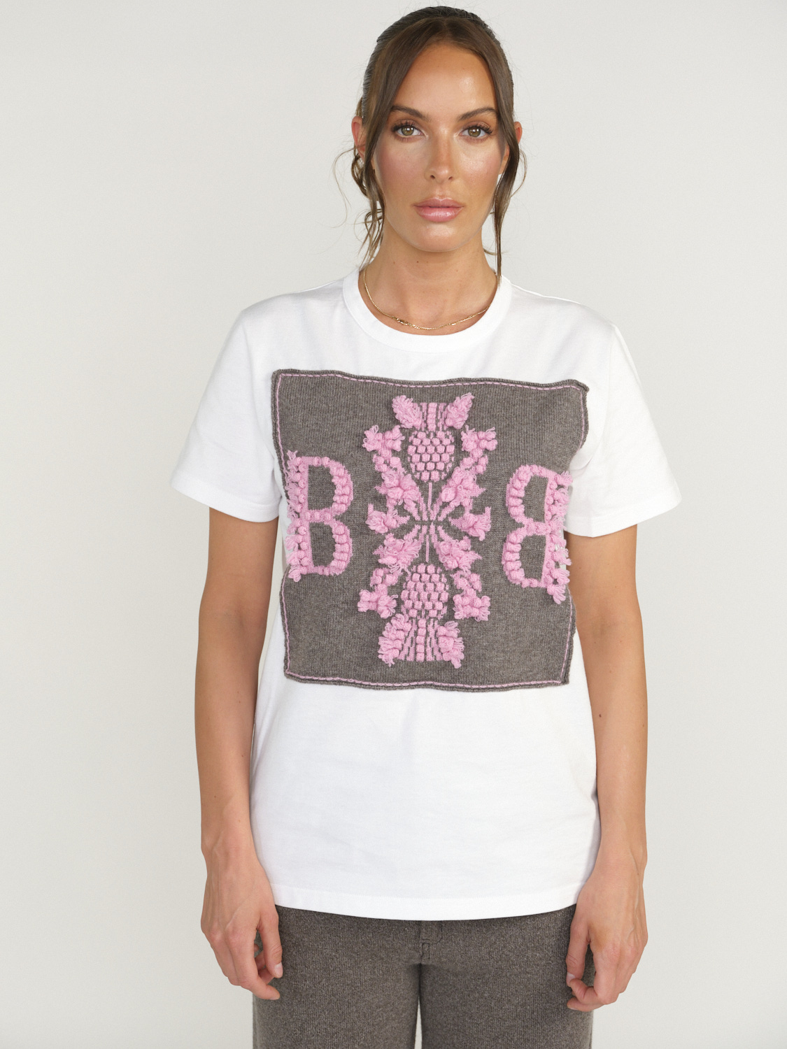 Barrie Barrie - Cardo - Barrie - Cardo - T-shirt con applicazioni in cashmere beige XS