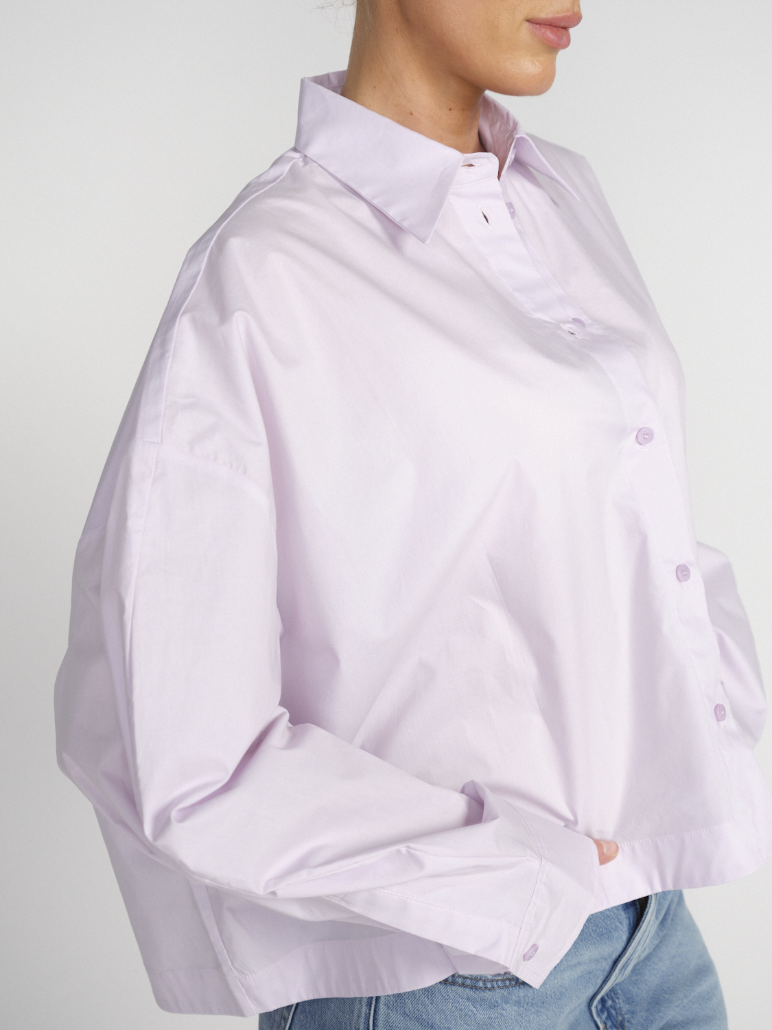 Roberto Collina Camicia Boxy – Oversized Baumwoll-Bluse mit gekürtzer Länge   lila S