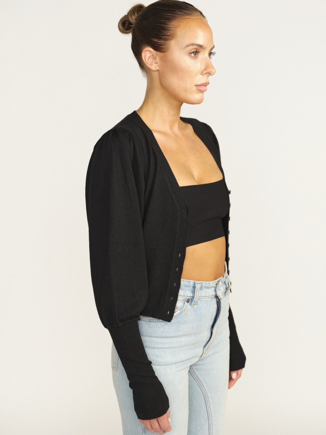 Leslie Cardigan with button placket and long sleeves black S STR14263 SCHWARZDSM