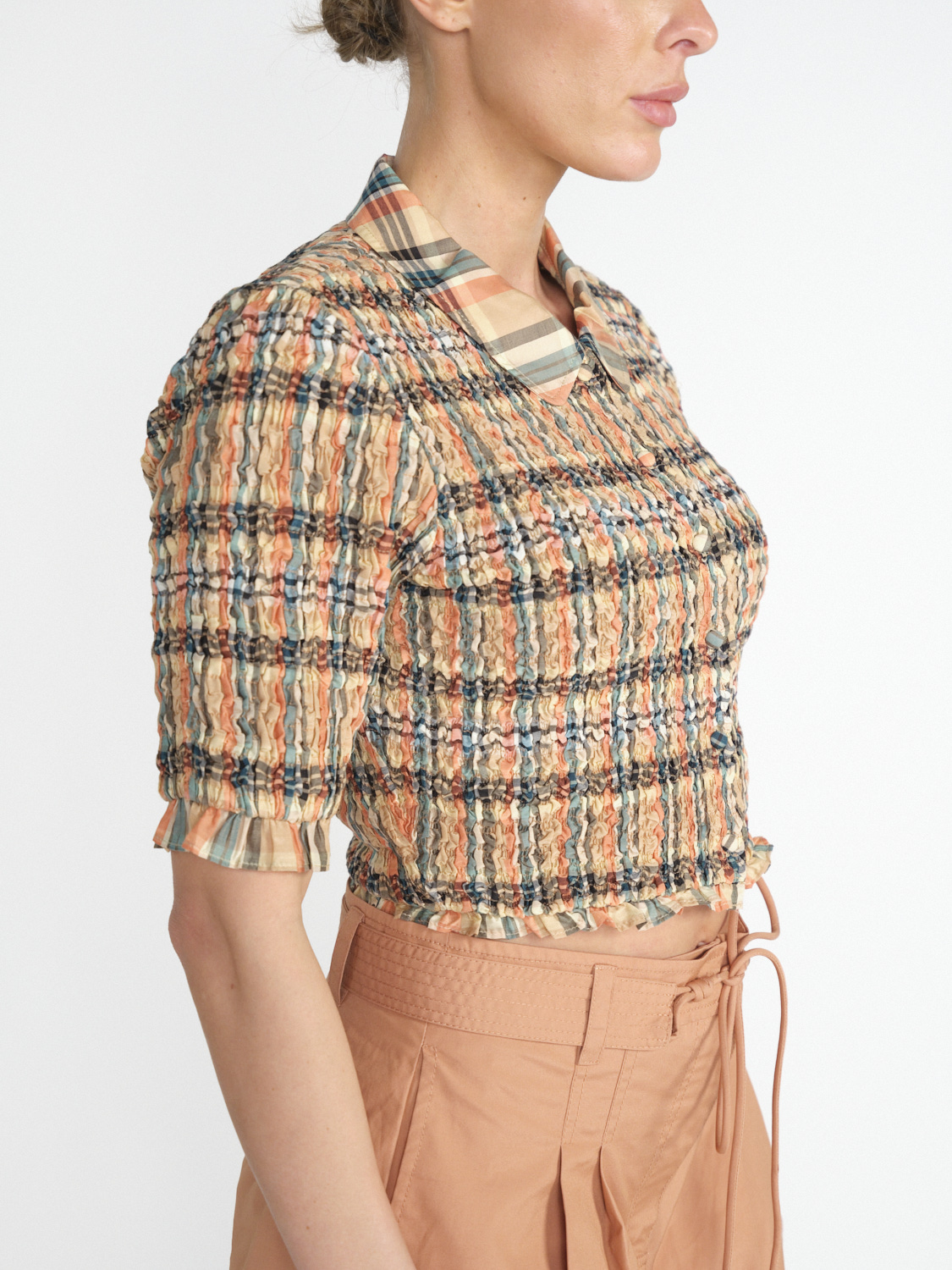 Ulla Johnson Jules Top – smocked shirt with check pattern  multi 36