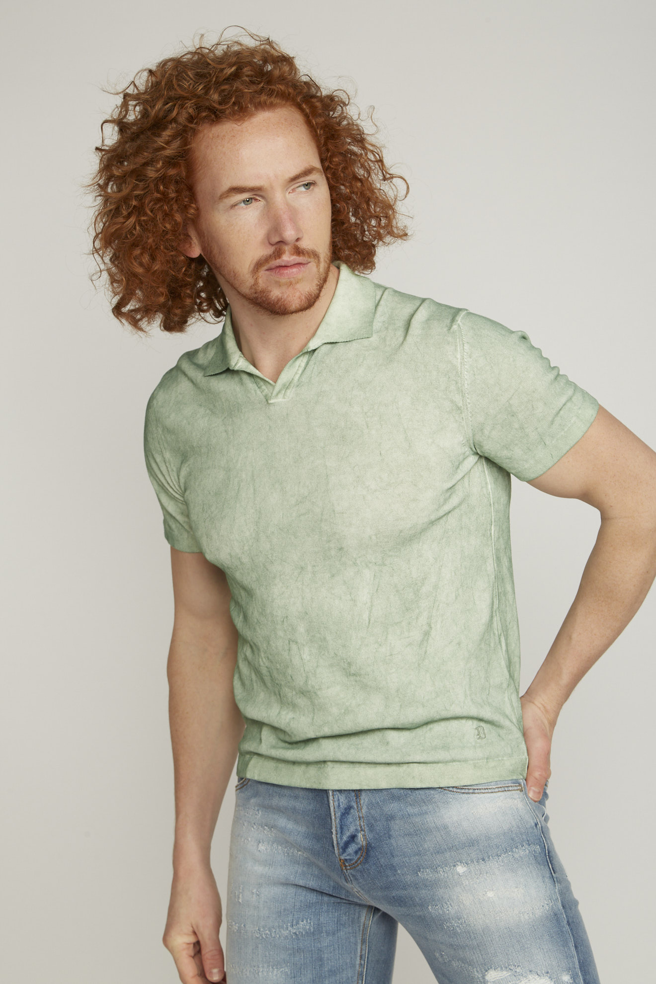 dondup polo shirt grün einfarbig mix model frontansicht