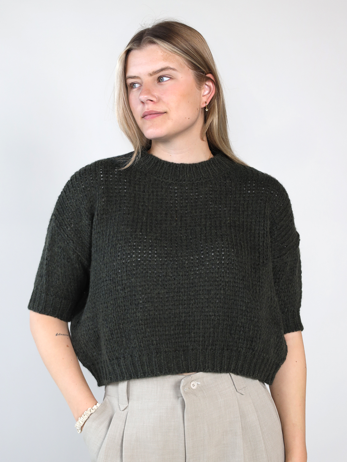 Roberto Collina Girocollo MC – Kurzärmliger Strickpullover  grün XS