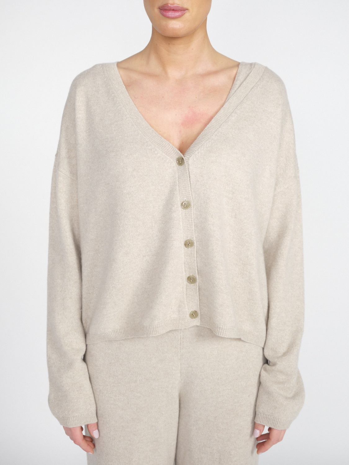 Lisa Yang Abby - Cashmere cardigan with glitter effects  beige One Size