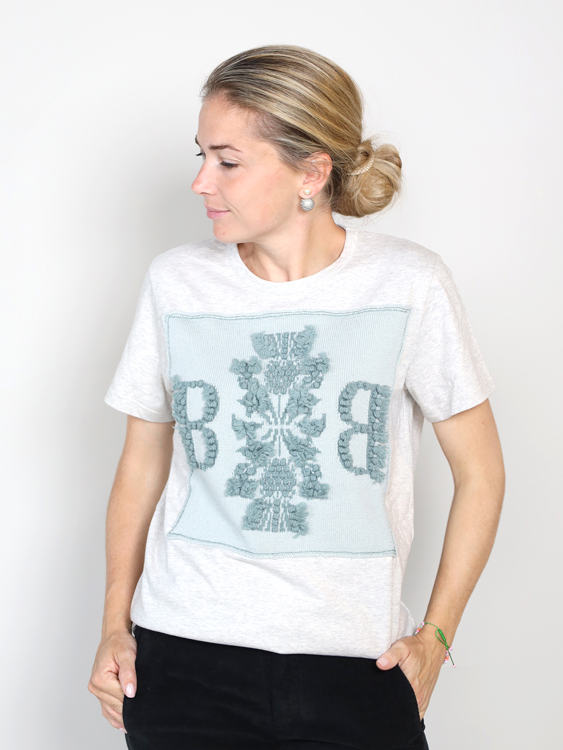 Barrie Baumwoll-T-Shirt mit Kaschmir-Applikation  mint XS