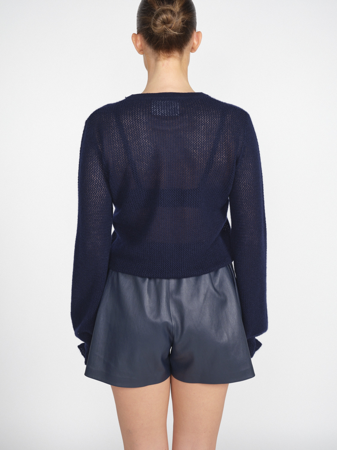 Lisa Yang Leanne - Maglia Ajour in cashmere  marine XS/S