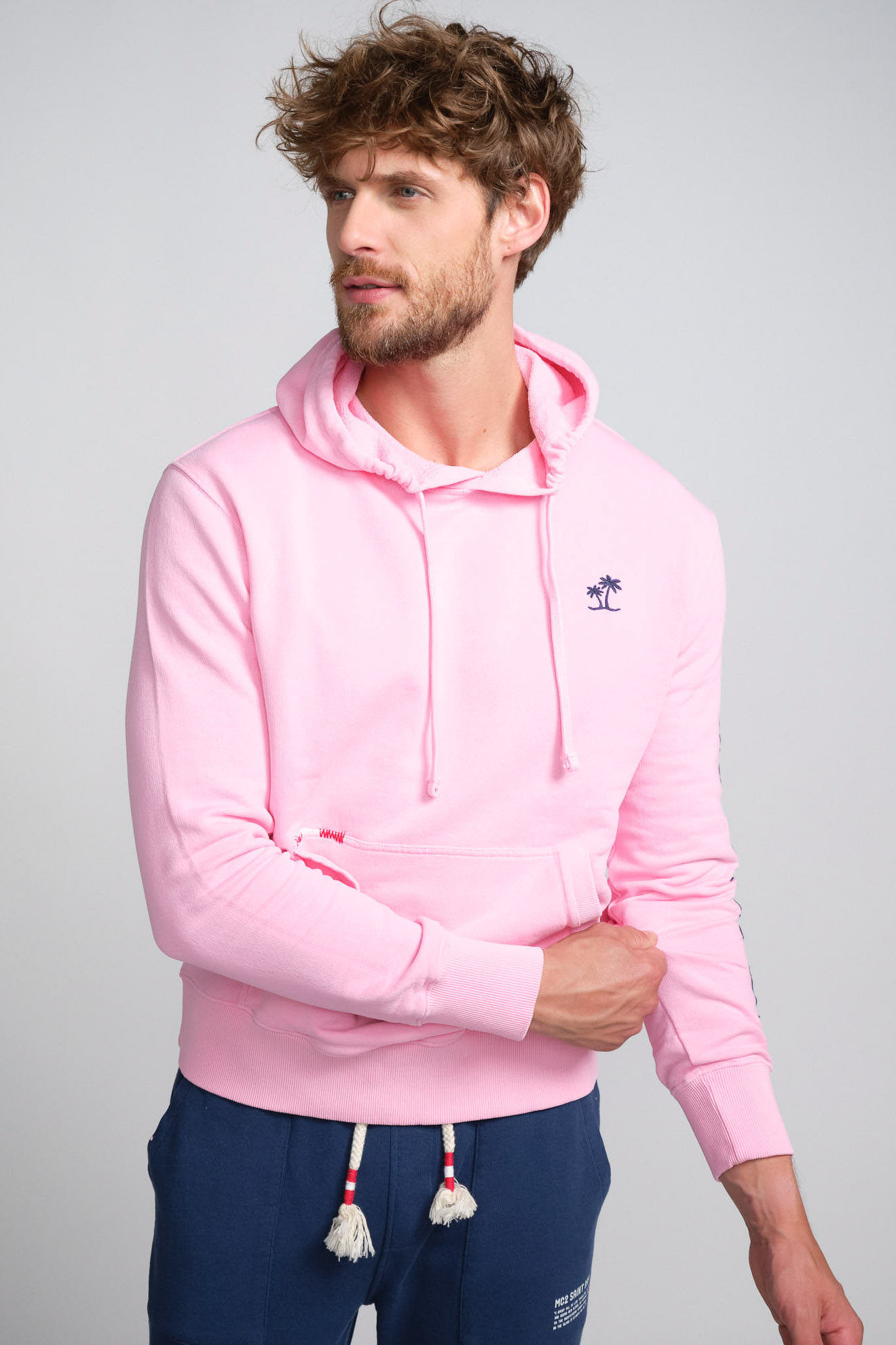 st.barth hoodie pink branded cotton model front