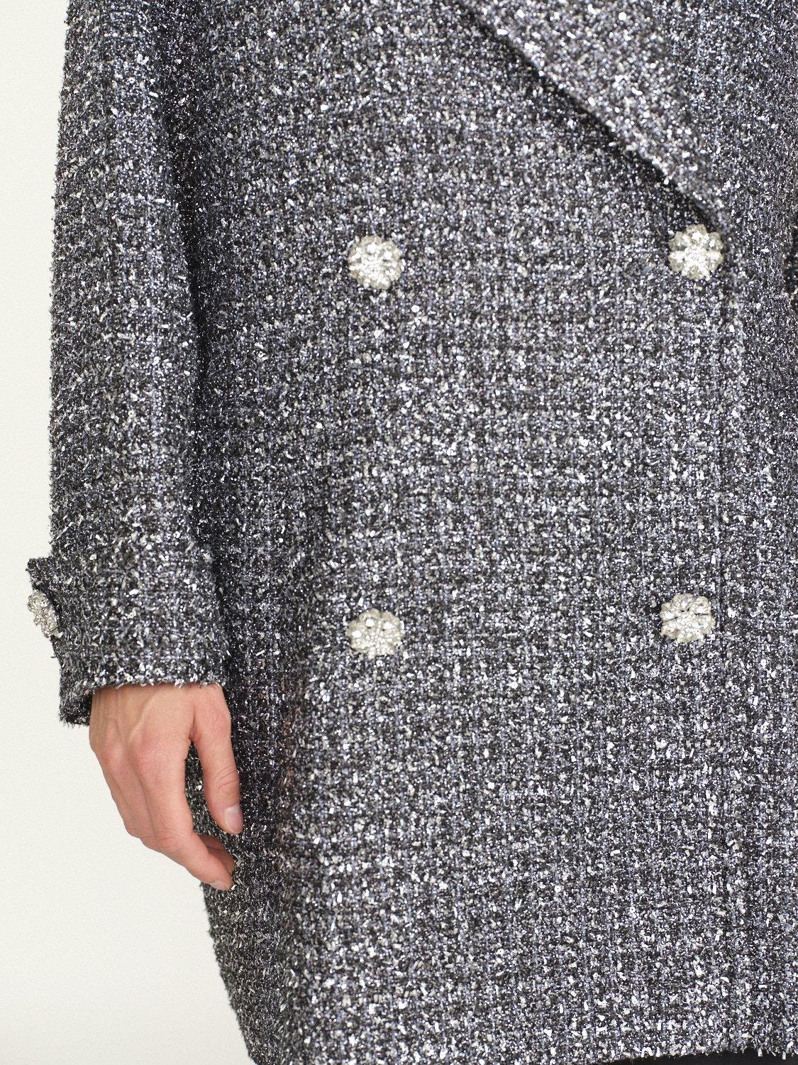 Sly010 Alva – Kurzer metallic tweed Mantel    silber 34