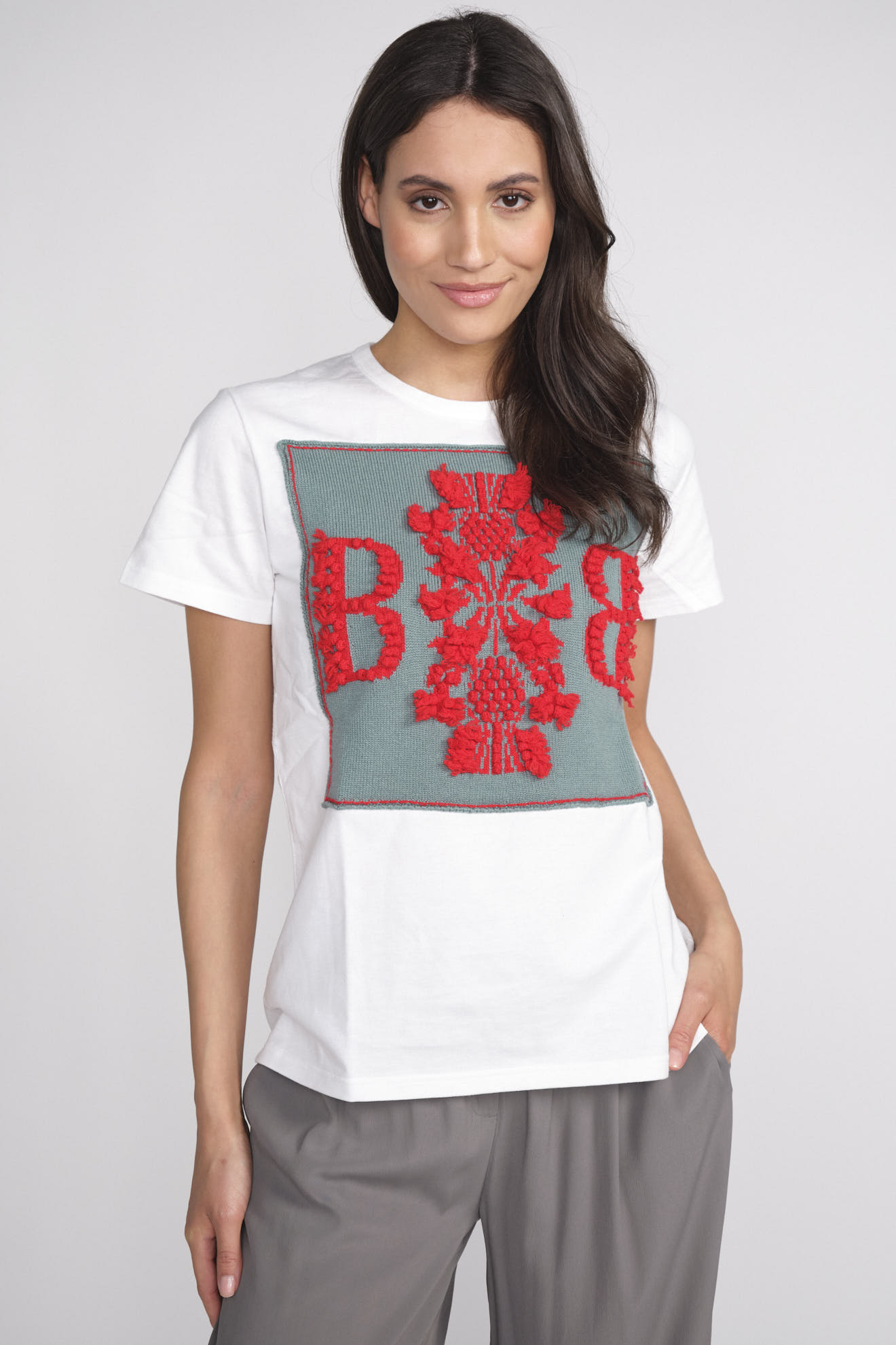 Barrie Cotton T-Shirt with logo cashmere patch – T-Shirt mit Logoaufnäher aus Cashmere blau M
