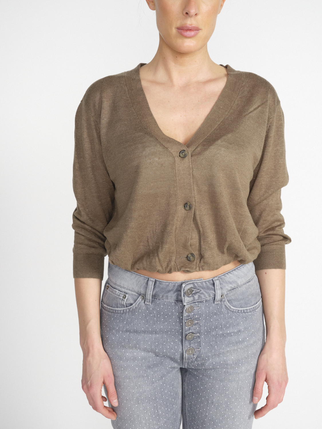 R13 Balloon cropped linen cardigan  khaki M