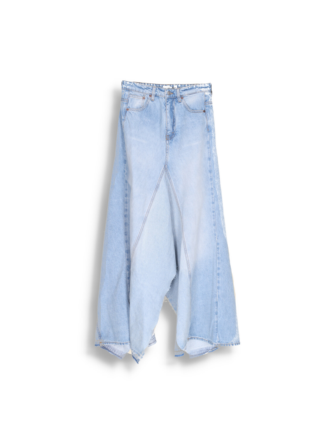 Extreme Godet - denim skirt with fringe details in cotton