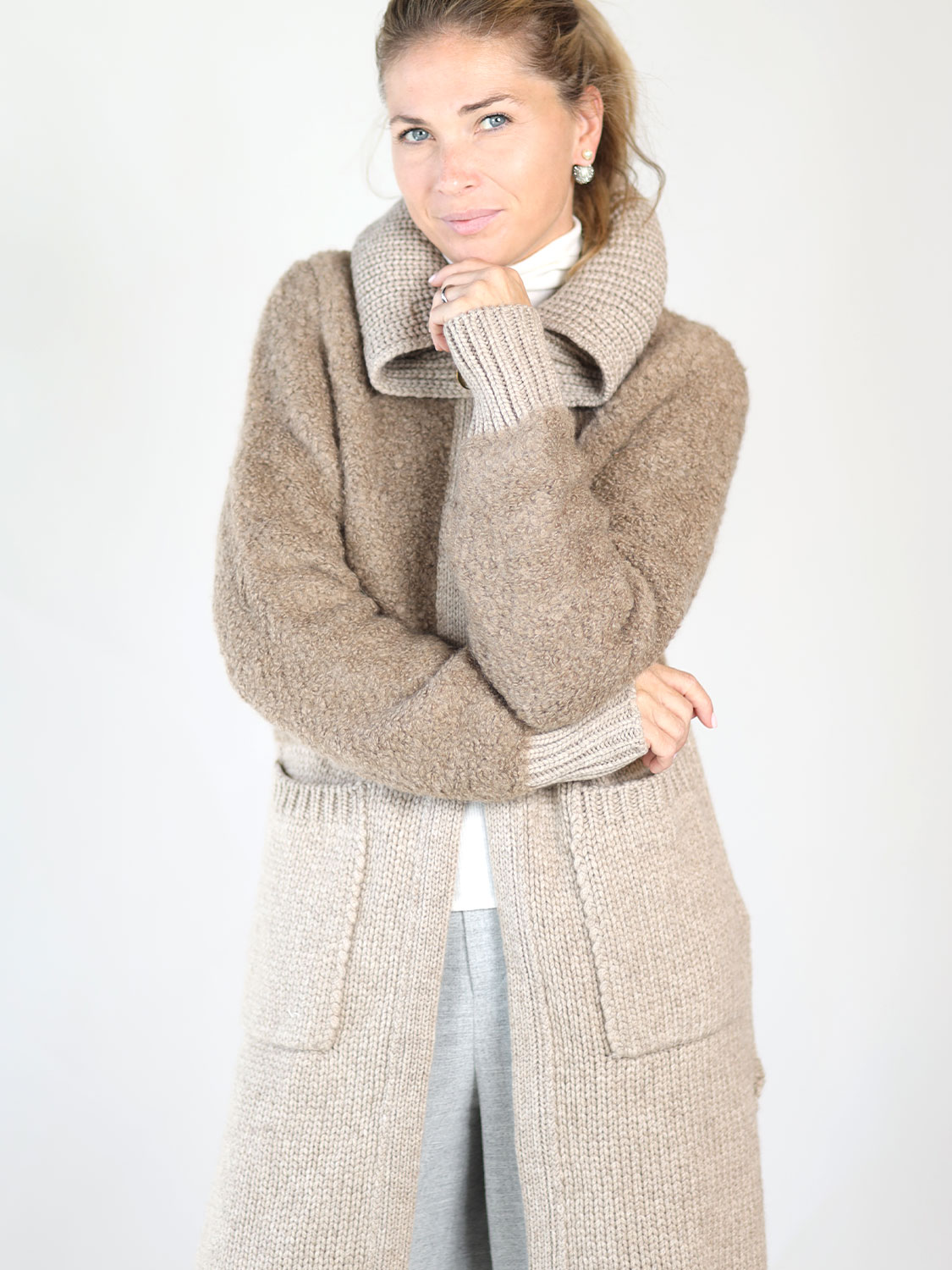 Antonia Zander Pina – long knitted coat taupe XXS Antonia Zander Pina – long knitted coat taupe XXS