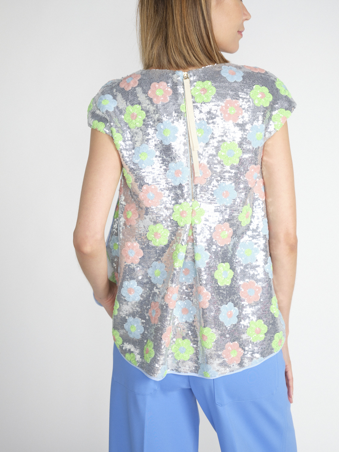 Odeeh Sequins Daisies - Blusa de lentejuelas con diseño floral   multicolor 34