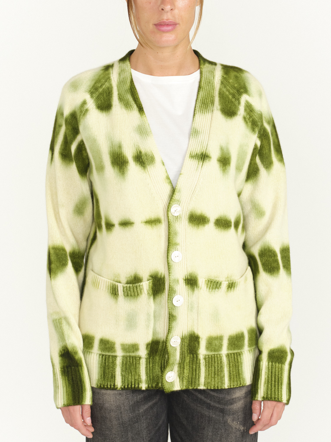The Elder Statesman Isd Relaxed - Batik pattern cardigan is made of cashmere green M
