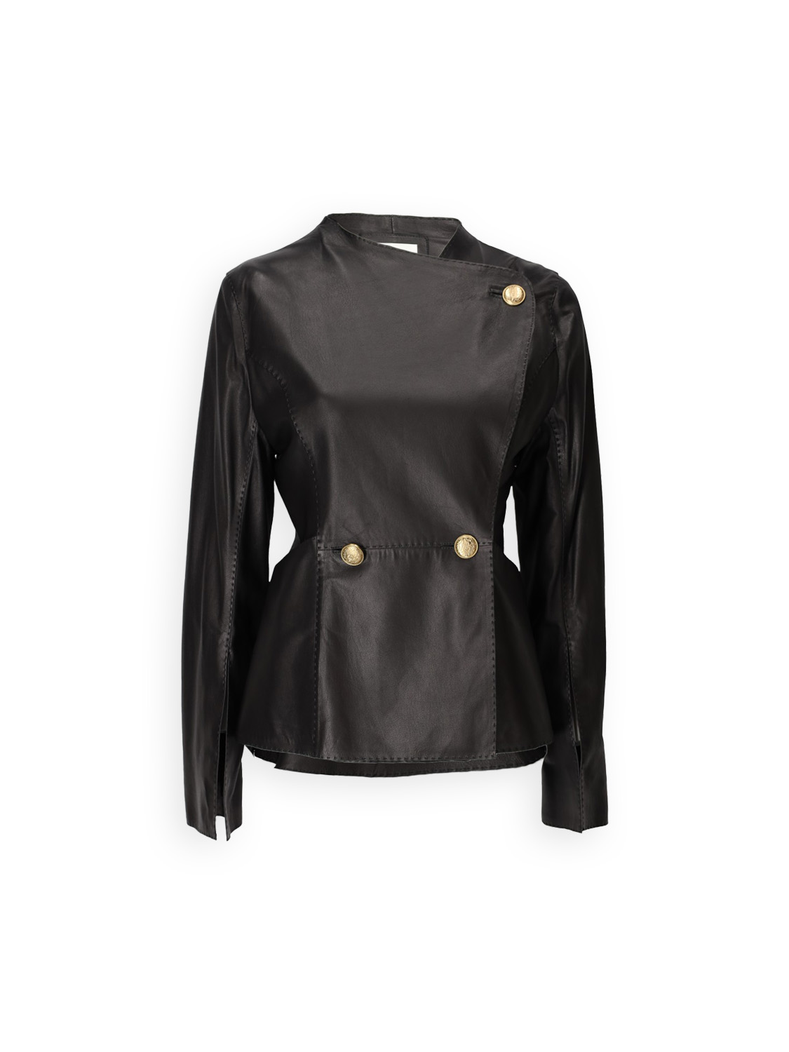 By Malene Birger Selma – Taillierte Lamm-Lederjacke mit Schmuckknöpfen und Stichings    schwarz 38