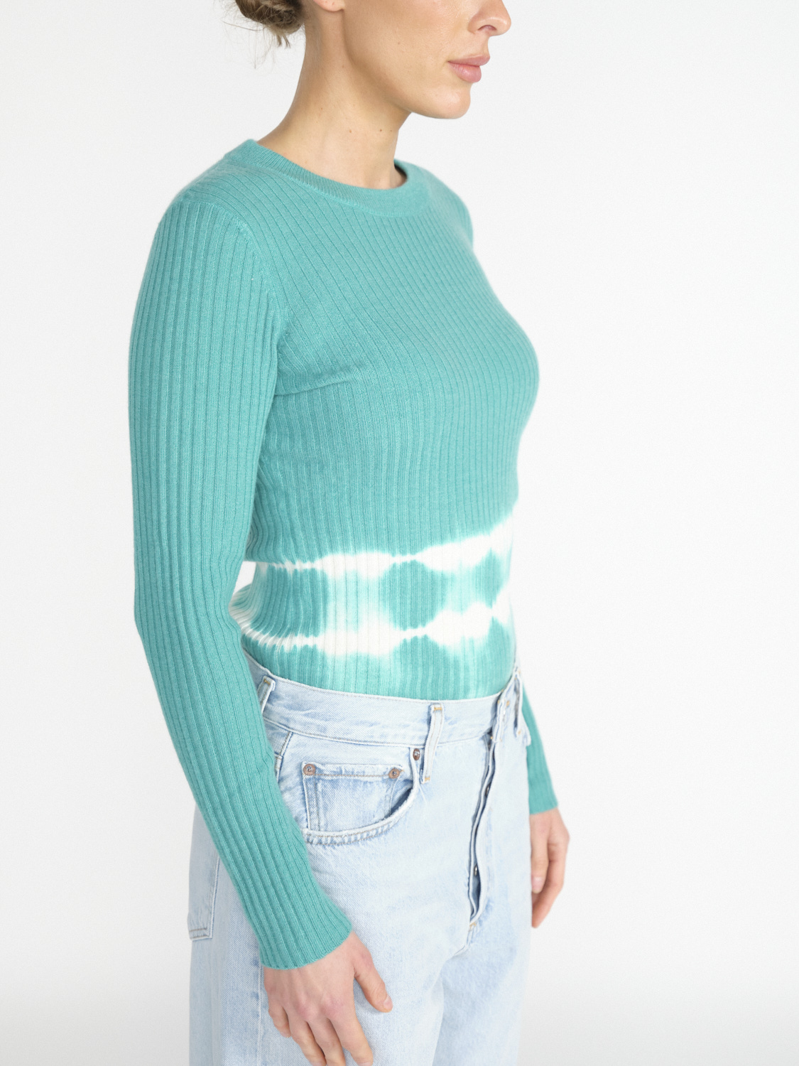 Kujten Bibi  – Ripp-Pullover aus Cashmere mit Batik-Details   menta S/M