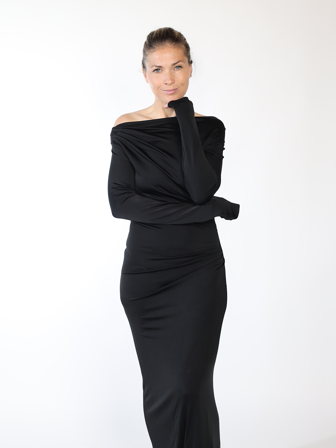 Victoria Beckham Off Shoulder Draped Gown  Maxikleid  36 schwarz
