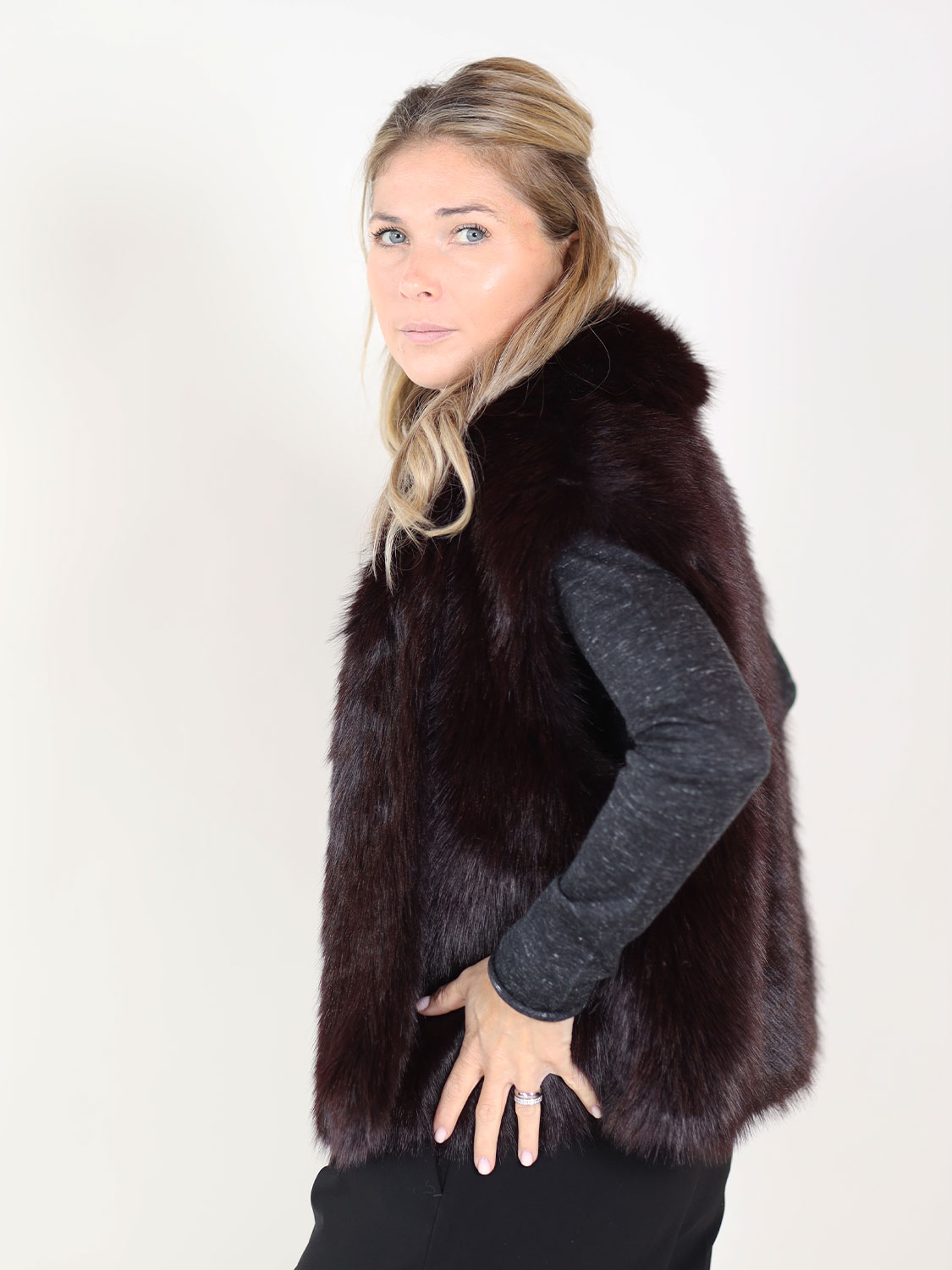 Betta Corradi Gilet – Weste in Felloptik   bordeaux XS