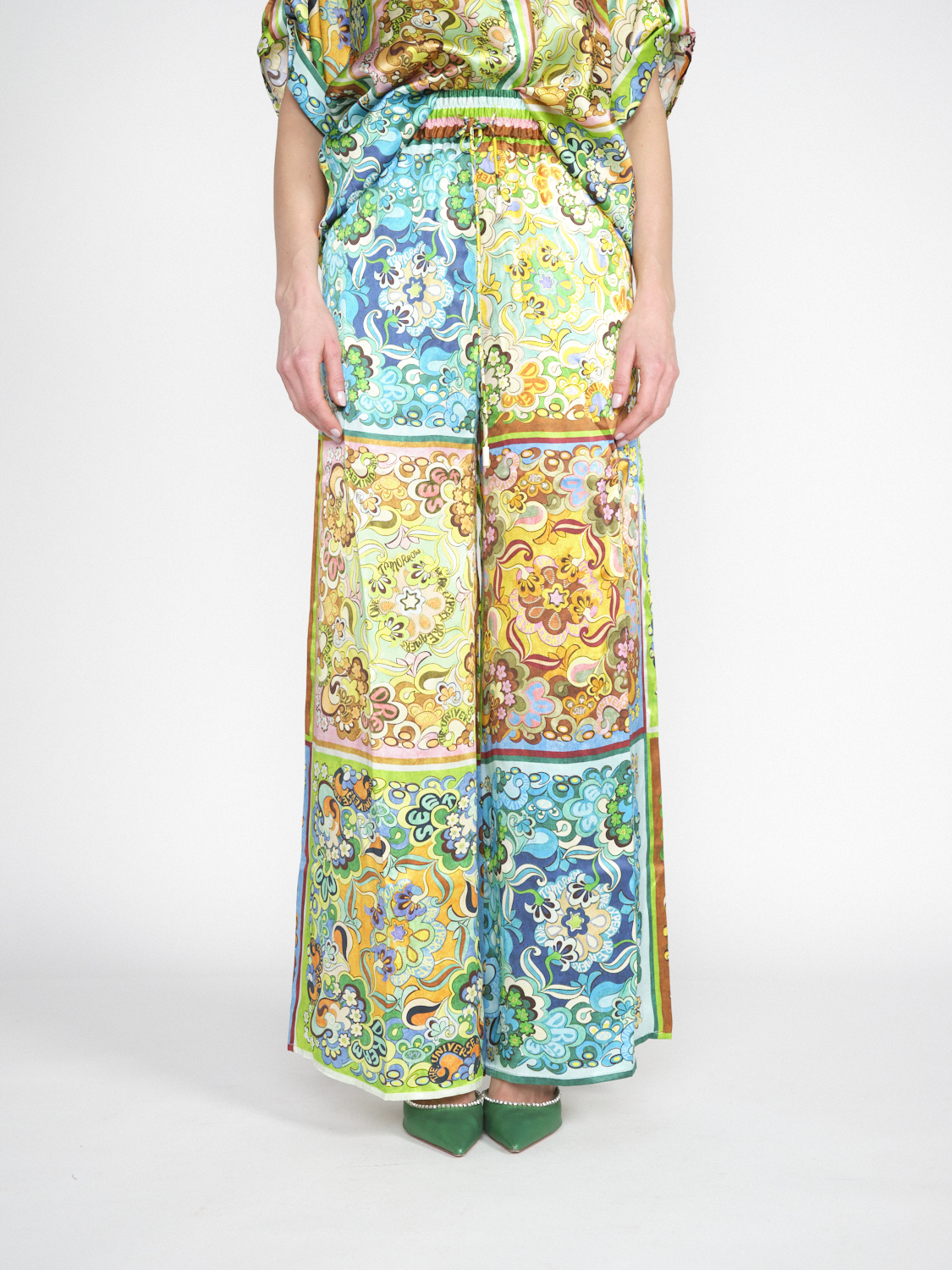 Alemais Dreamer Pants - Pantaloni in raso di seta con stampa floreale  multicolore 40