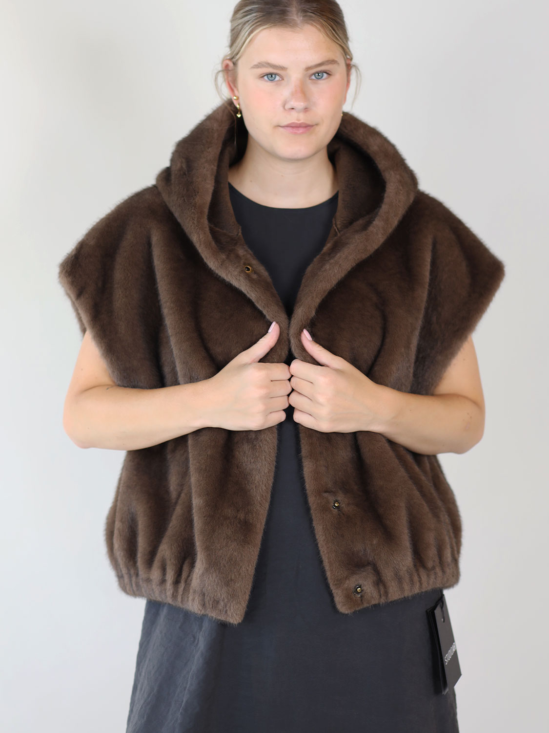 Studio AR Olena Faux Mink – reversible vest in fur and leather look brown 34