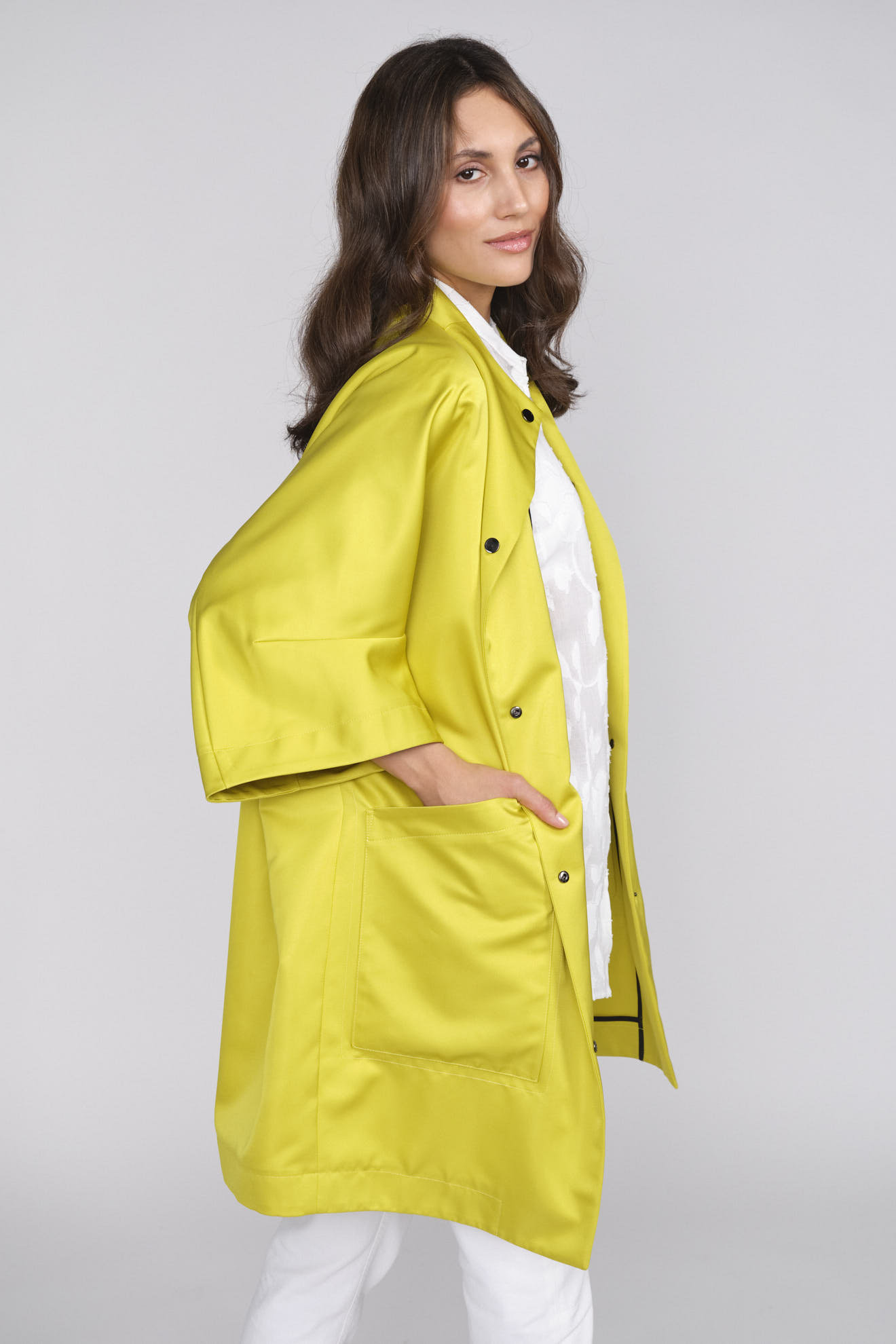Ahirain Oversized Jacke mit Knopfleiste und Stehkragen gelb M