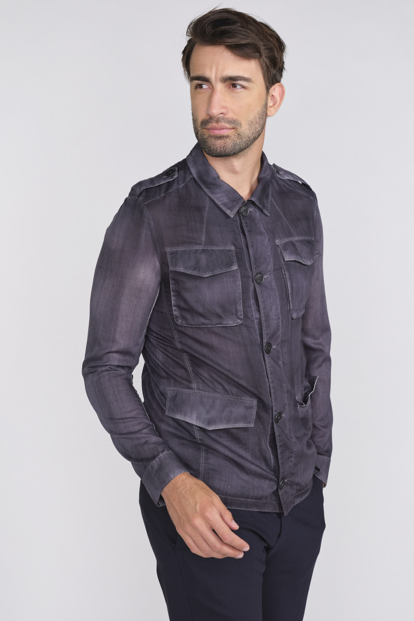 GMS 75 Shirt in denim look with full-length button placket blue 50