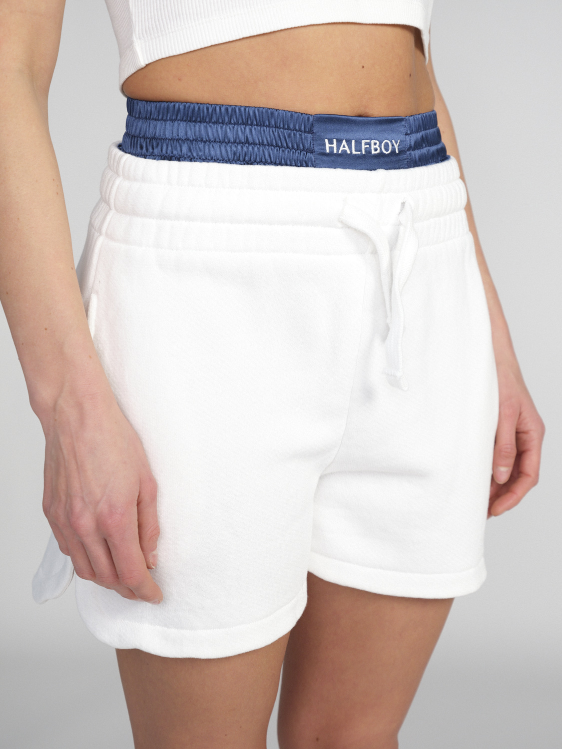 Halfboy With Boxer - Cotton shorts with boxer detail  white XS