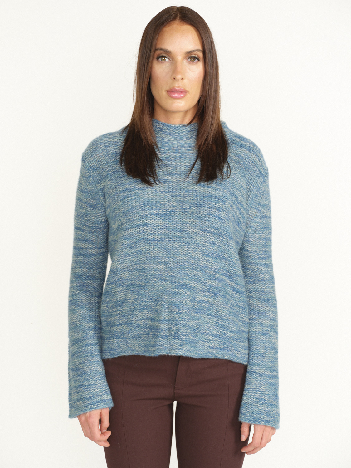 LU Ren Cachi - knitted sweater with stand-up collar in cashmere blue S