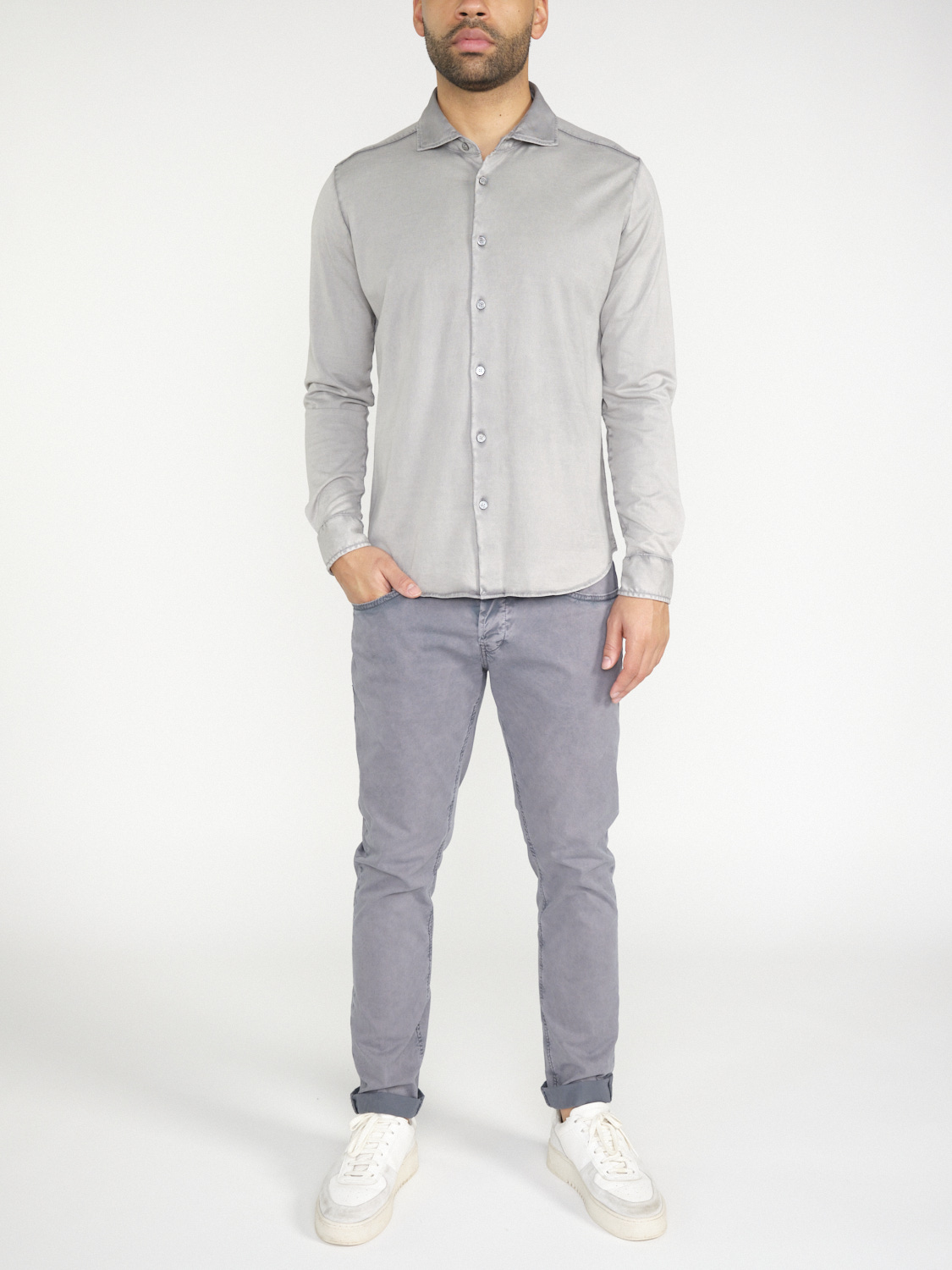 Roberto Collina Baumwoll-Hemd im Jeans-Look  gris 48