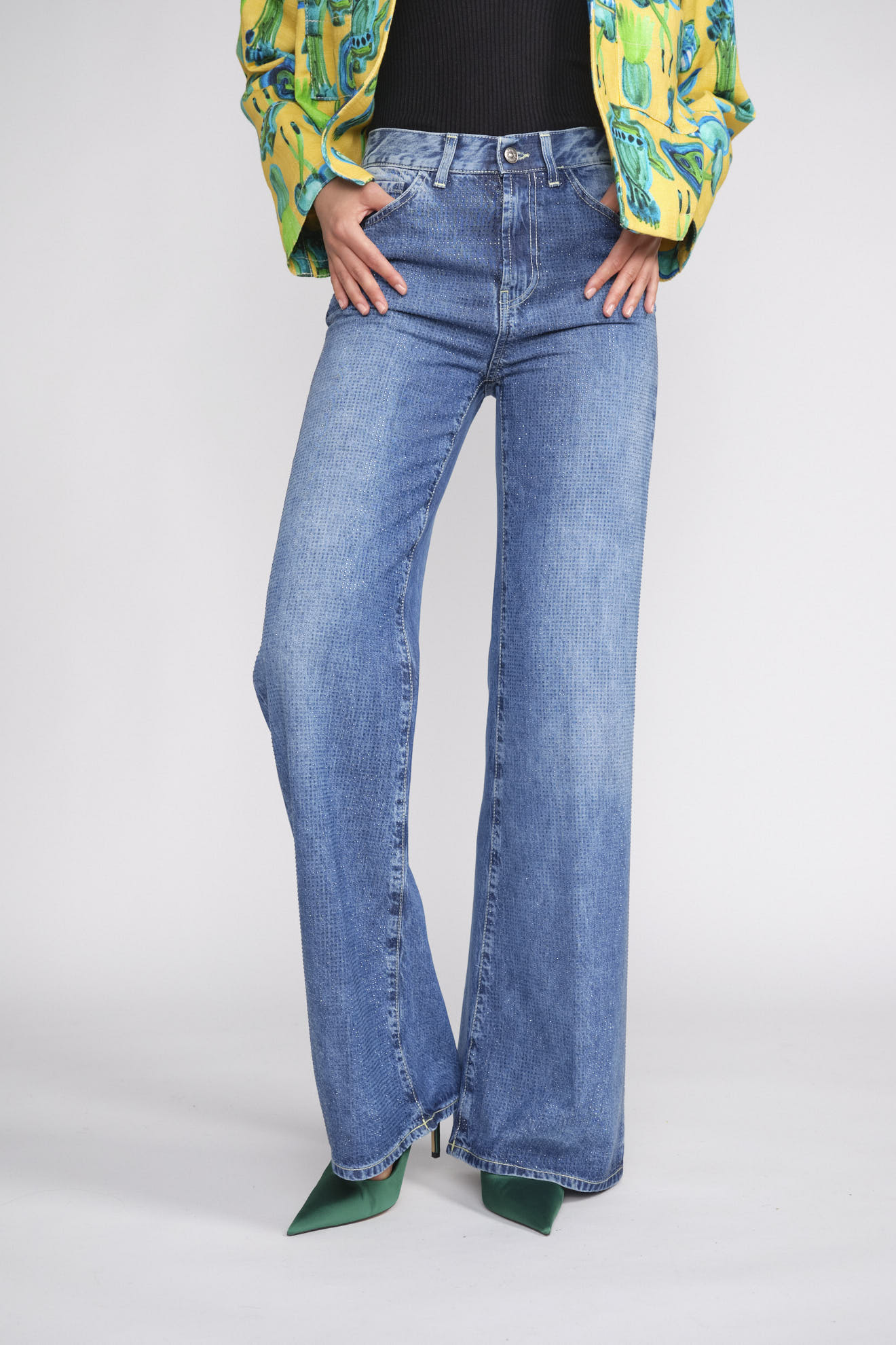 Dondup Cotton jeans with glittering stones blue 26