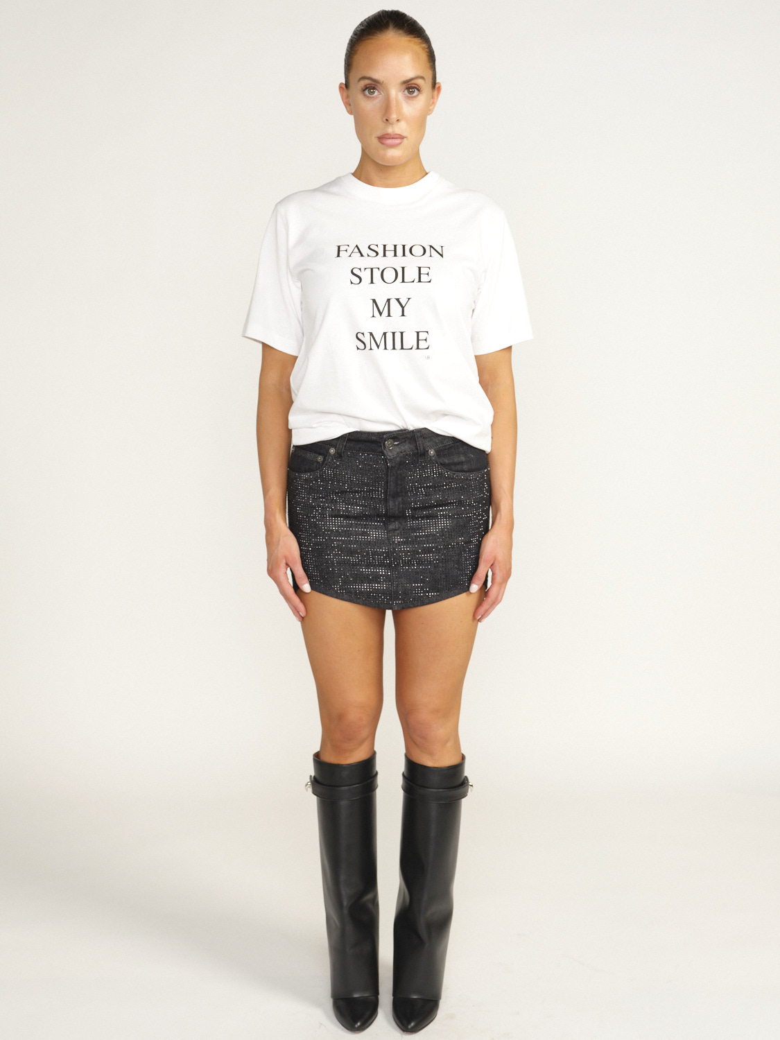 Victoria Beckham Fashion Stole my Style Slogan Shirt - T- Shirt with Print white XS