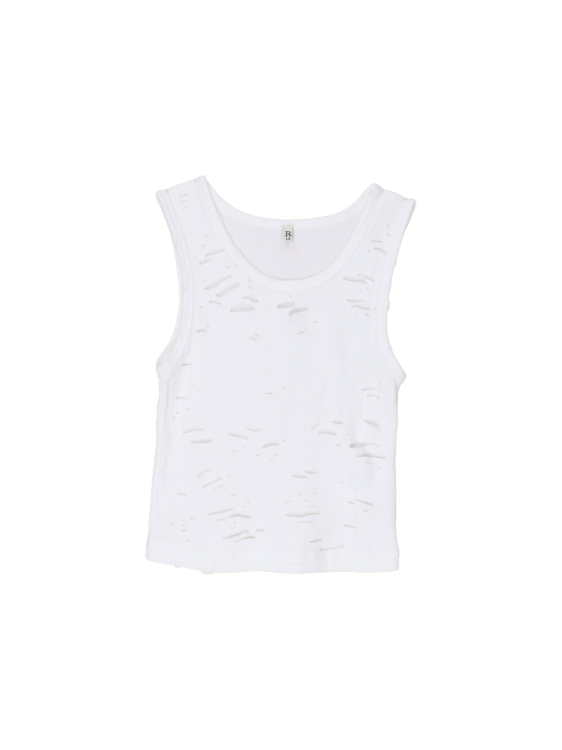 R13 Distressed tank - cropped top with cut-outs white S