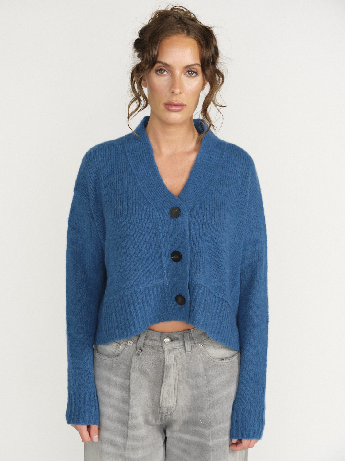 LU Ren Riely D. – Oversized Cardigan mit Knopfleiste blau XS