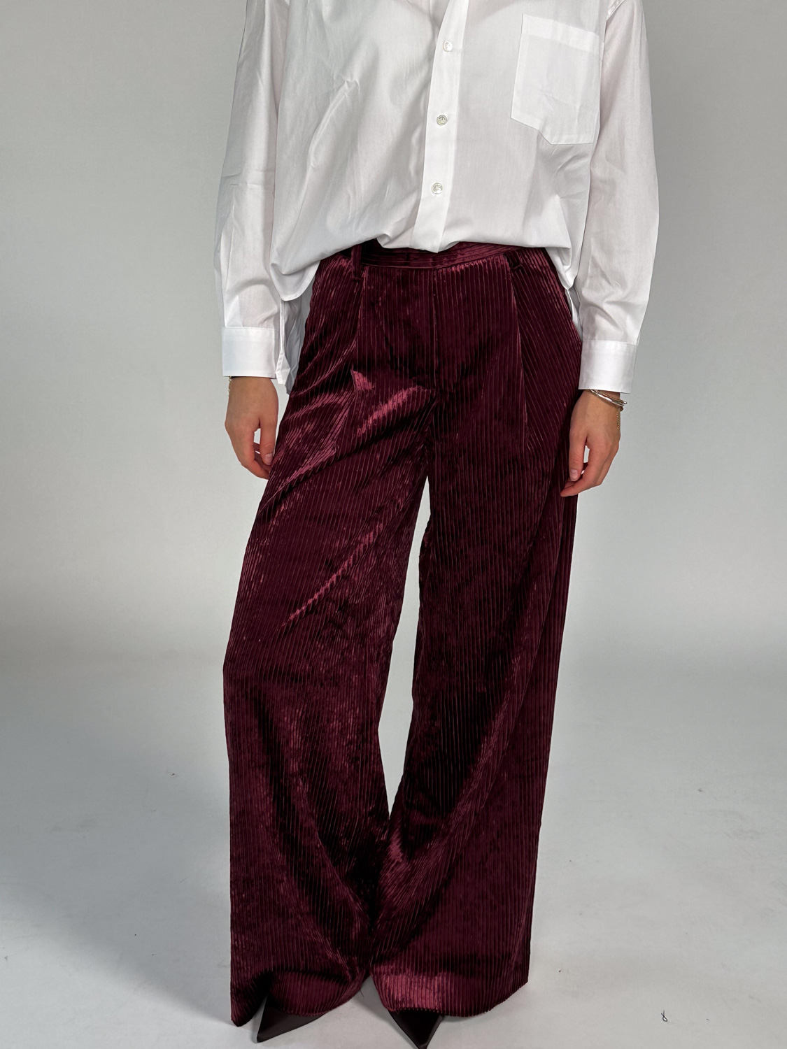 Dorothee Schumacher Modern Structure Pants – corduroy wide-leg trousers bordeaux XS Dorothee Schumacher Modern Structure Pants – corduroy wide-leg trousers bordeaux XS