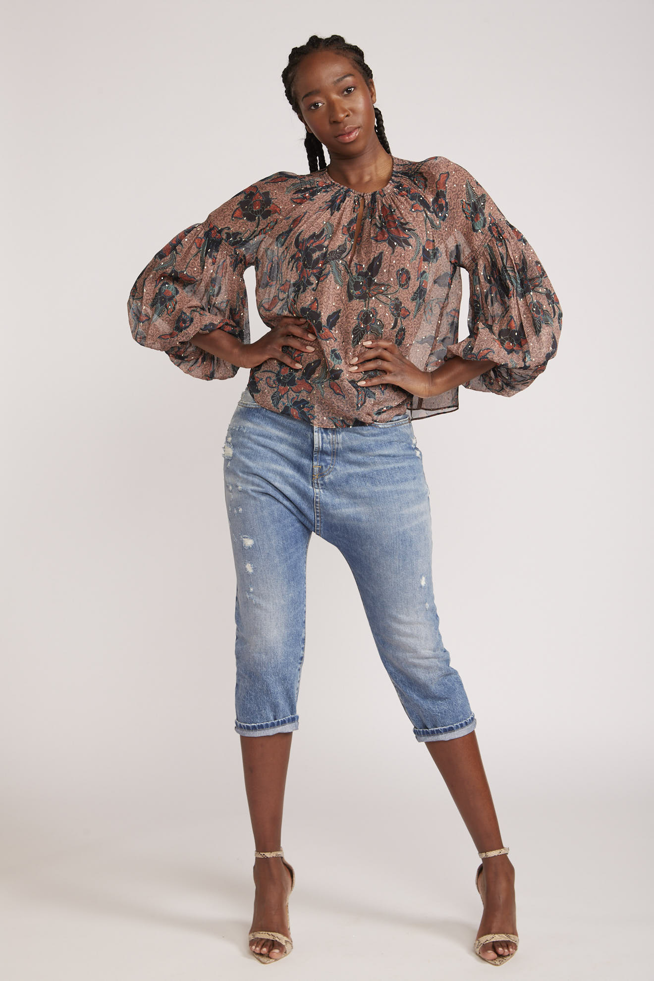 ulla johnson blouse multi all over print butterflies cotton model front
