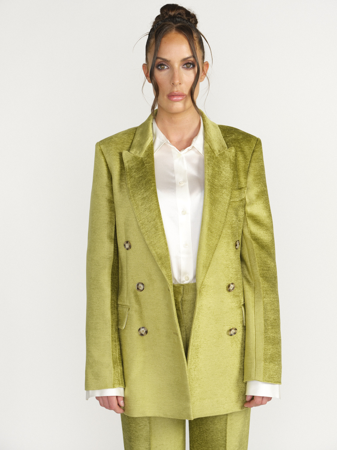 Victoria Beckham Lux Chenille Blazer - Double Breasted Blazer  green 36