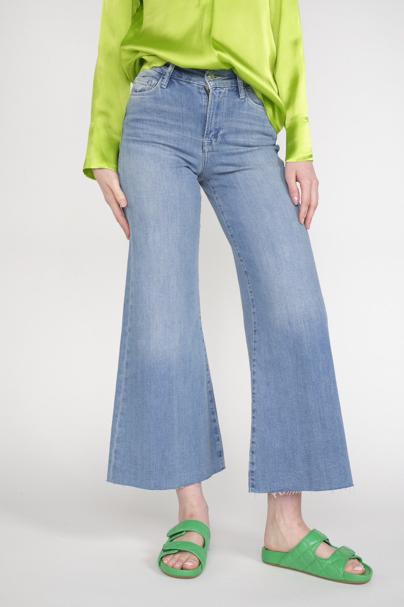 Frame Le Palazzo Crop - Pantaloni in denim con gamba larga e svasata blu 25