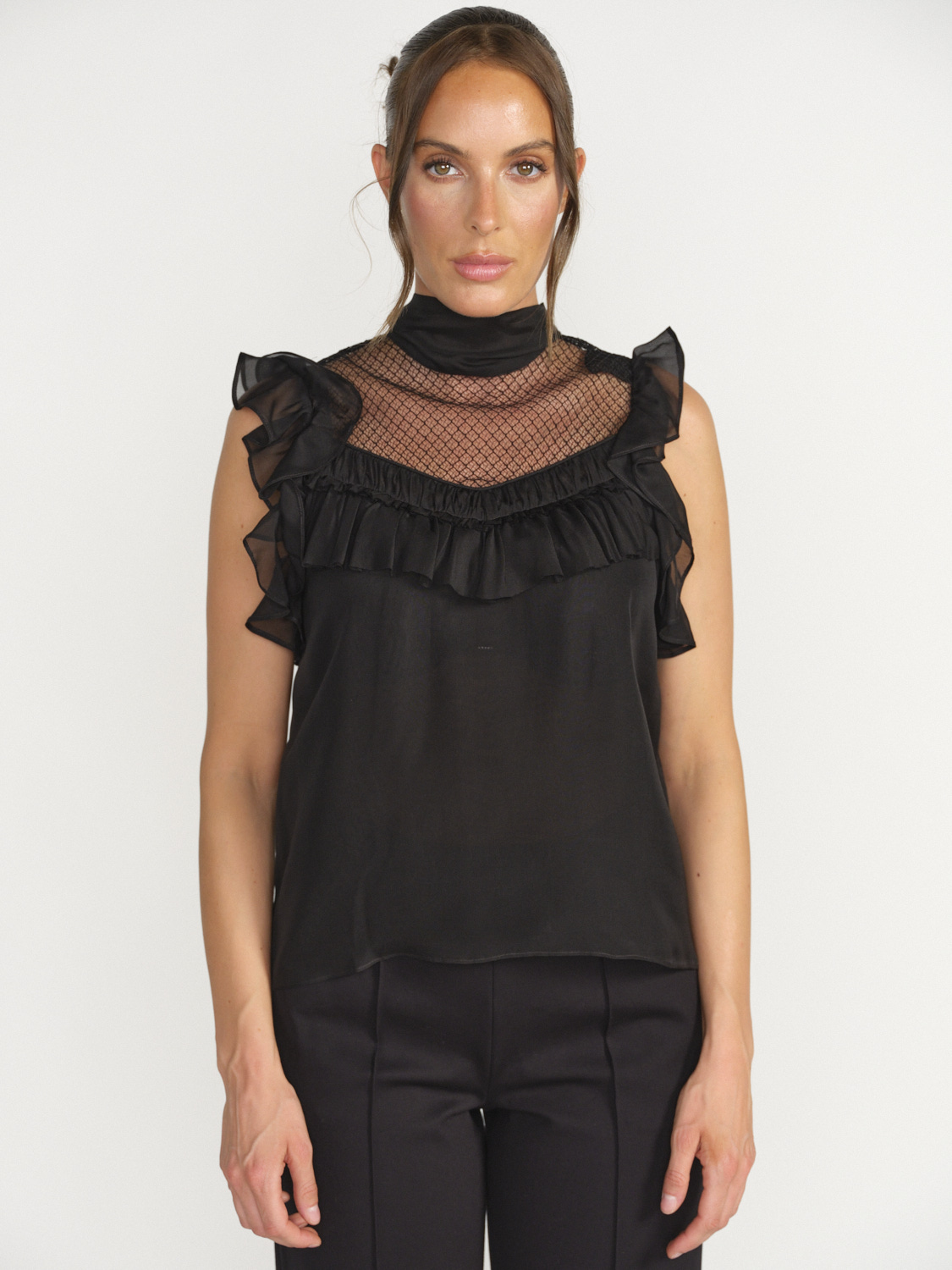 Dorothee Schumacher Playful - Top with lace details and ruffle sleeves black 34