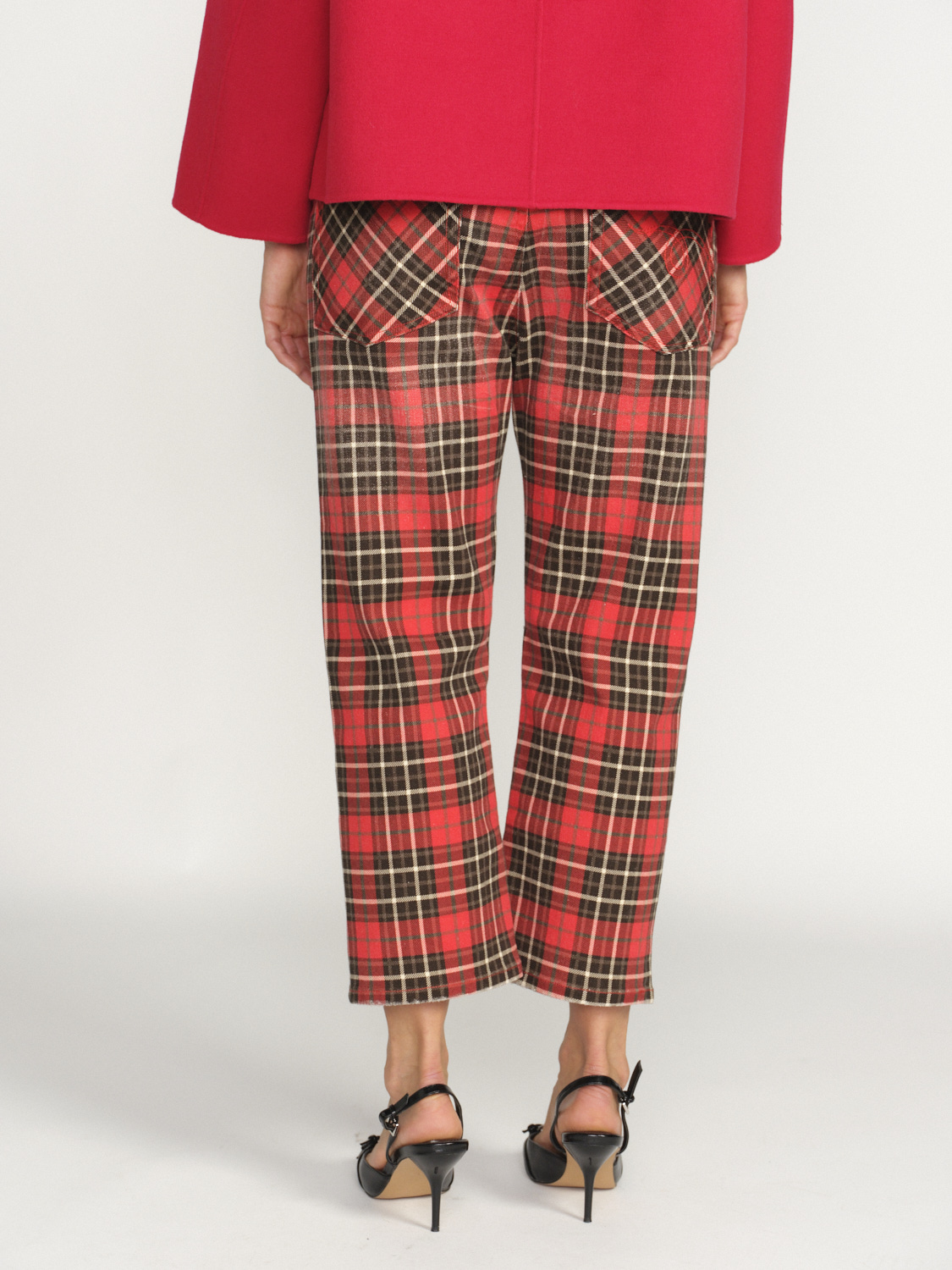 R13 Tailored - Cropped length plaid cotton denim pants red 27