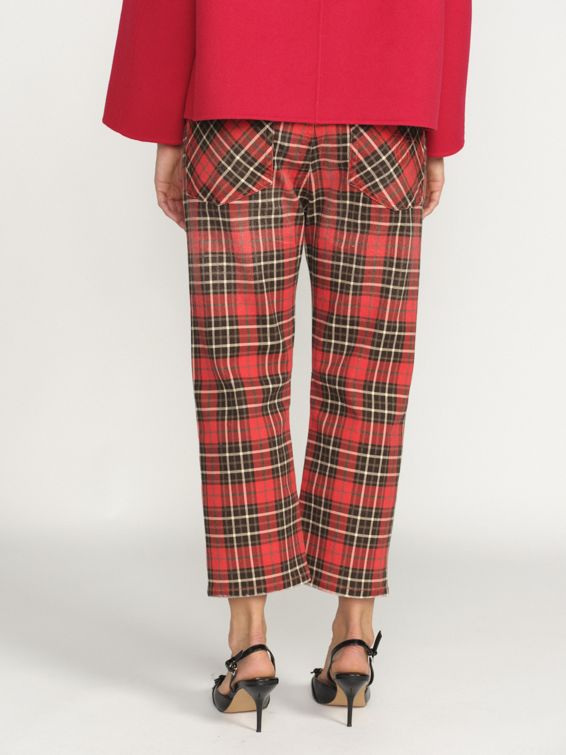 R13 Tailored - Cropped length plaid cotton denim pants red 26