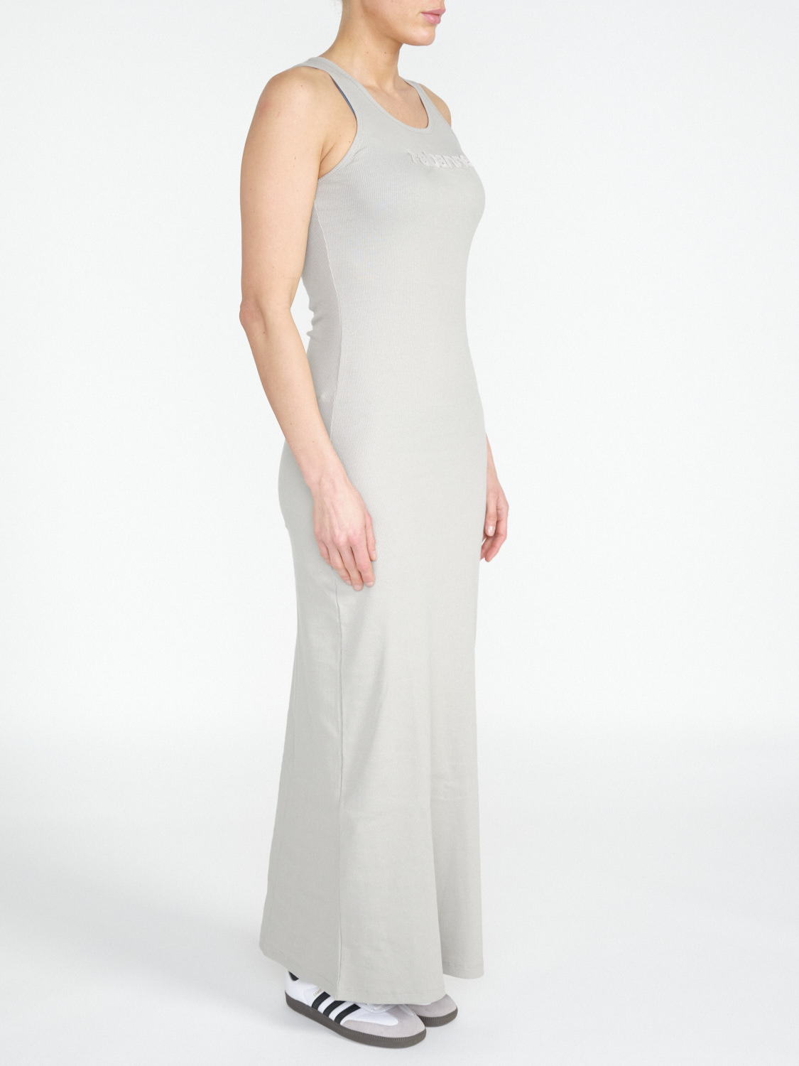 rabanne Maxi dress with velvet-look logo print  grey M