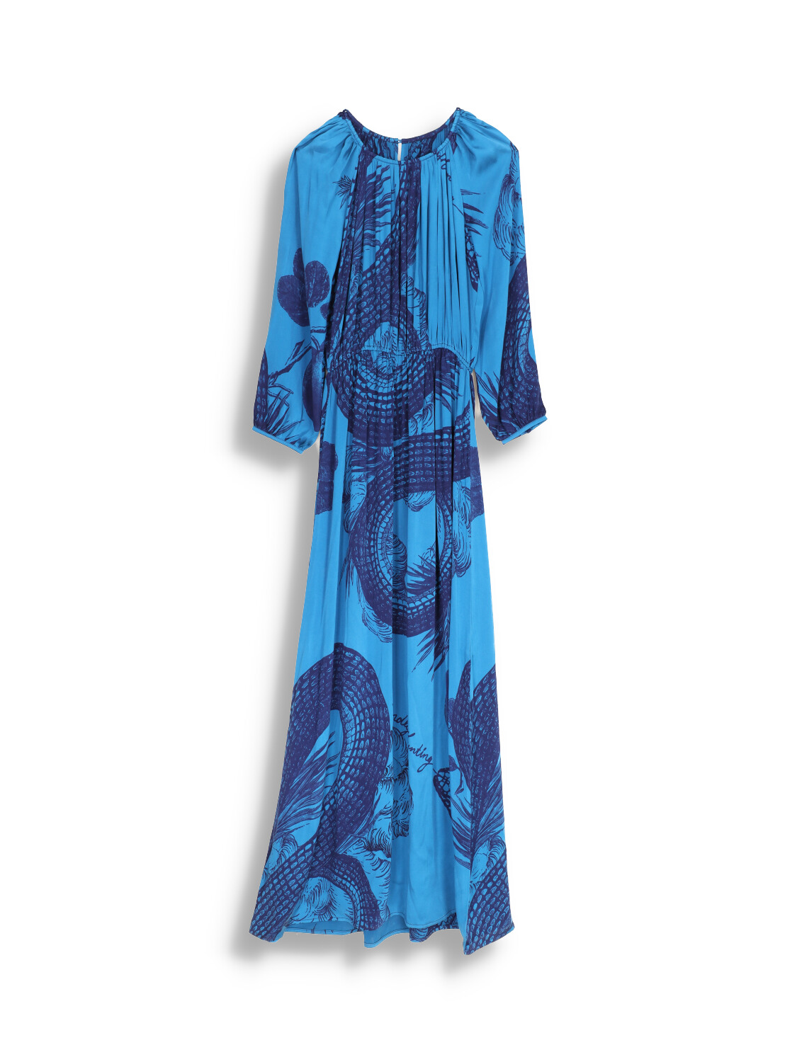 friendly hunting Garden Eden - silk maxi dress with print design petrol M