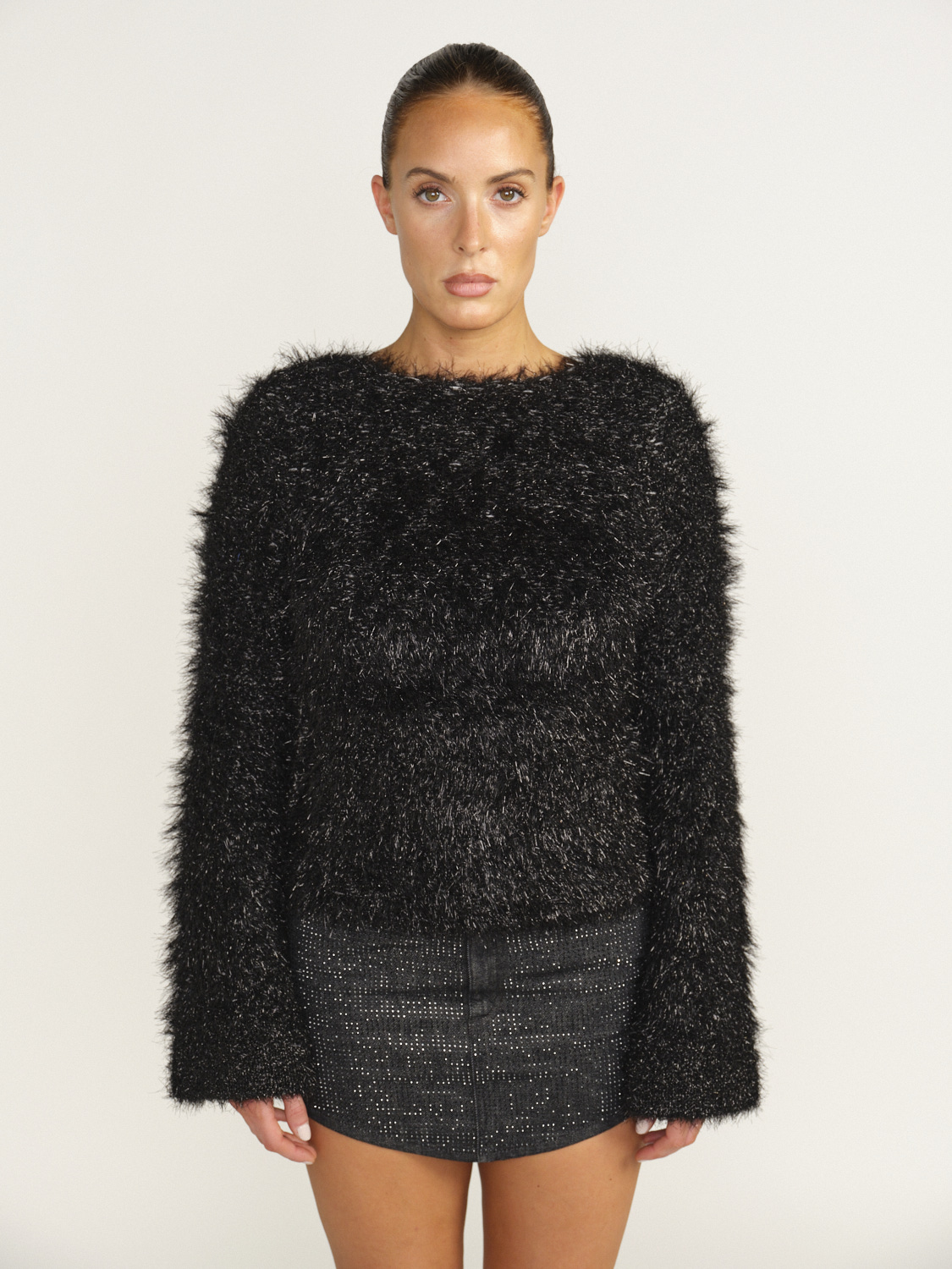 Victoria Beckham Sweater with open back and glitter thread details  black XXS