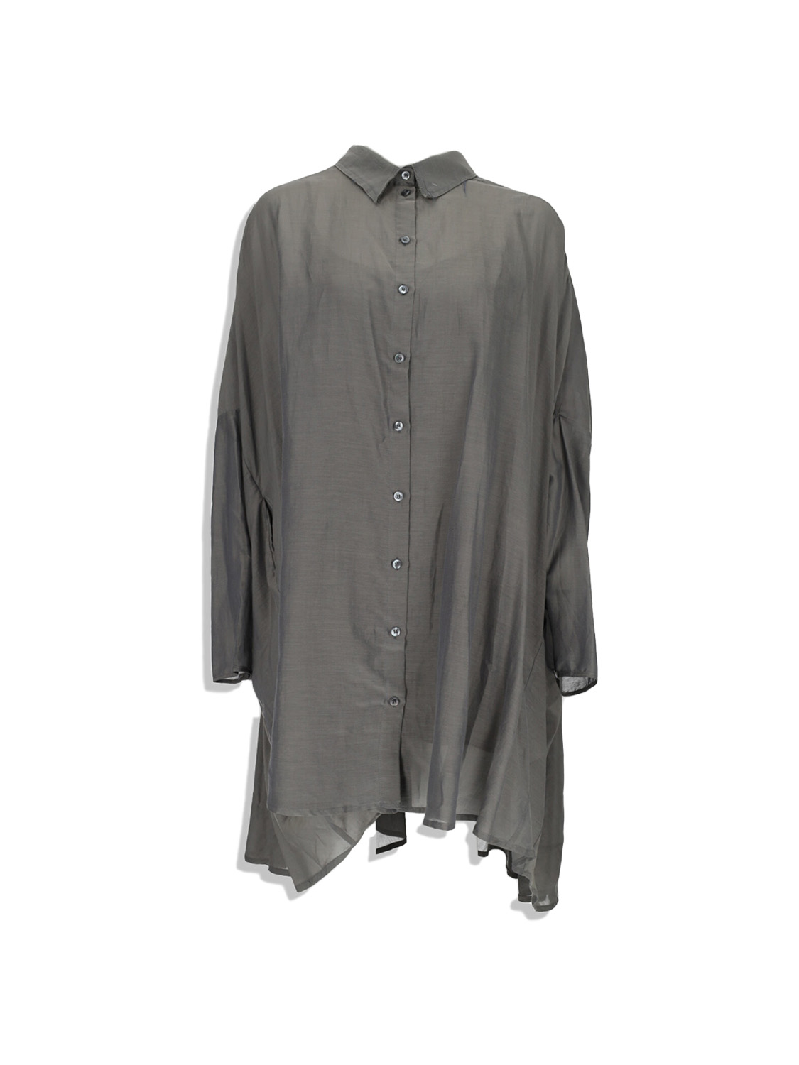 Oversized blouse with button placket and silk part