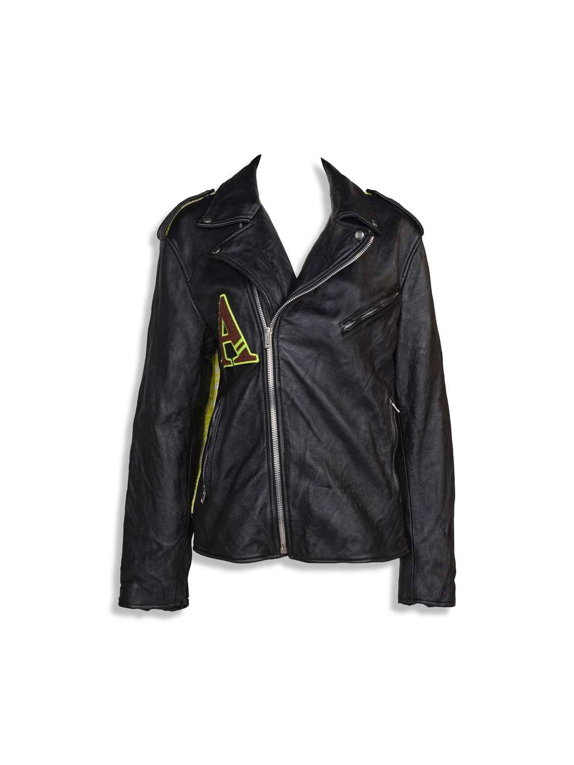 Al Ain Kefiah - Leather jacket in biker style with patch design black One Size