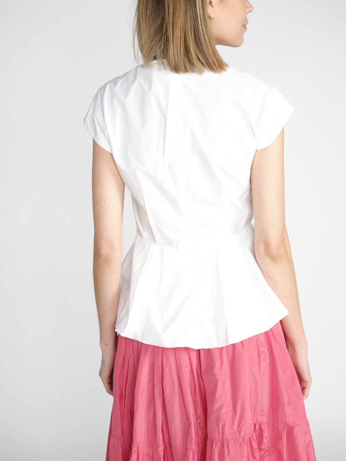 Odeeh Blusa de algodón con peplum globo blanco 34