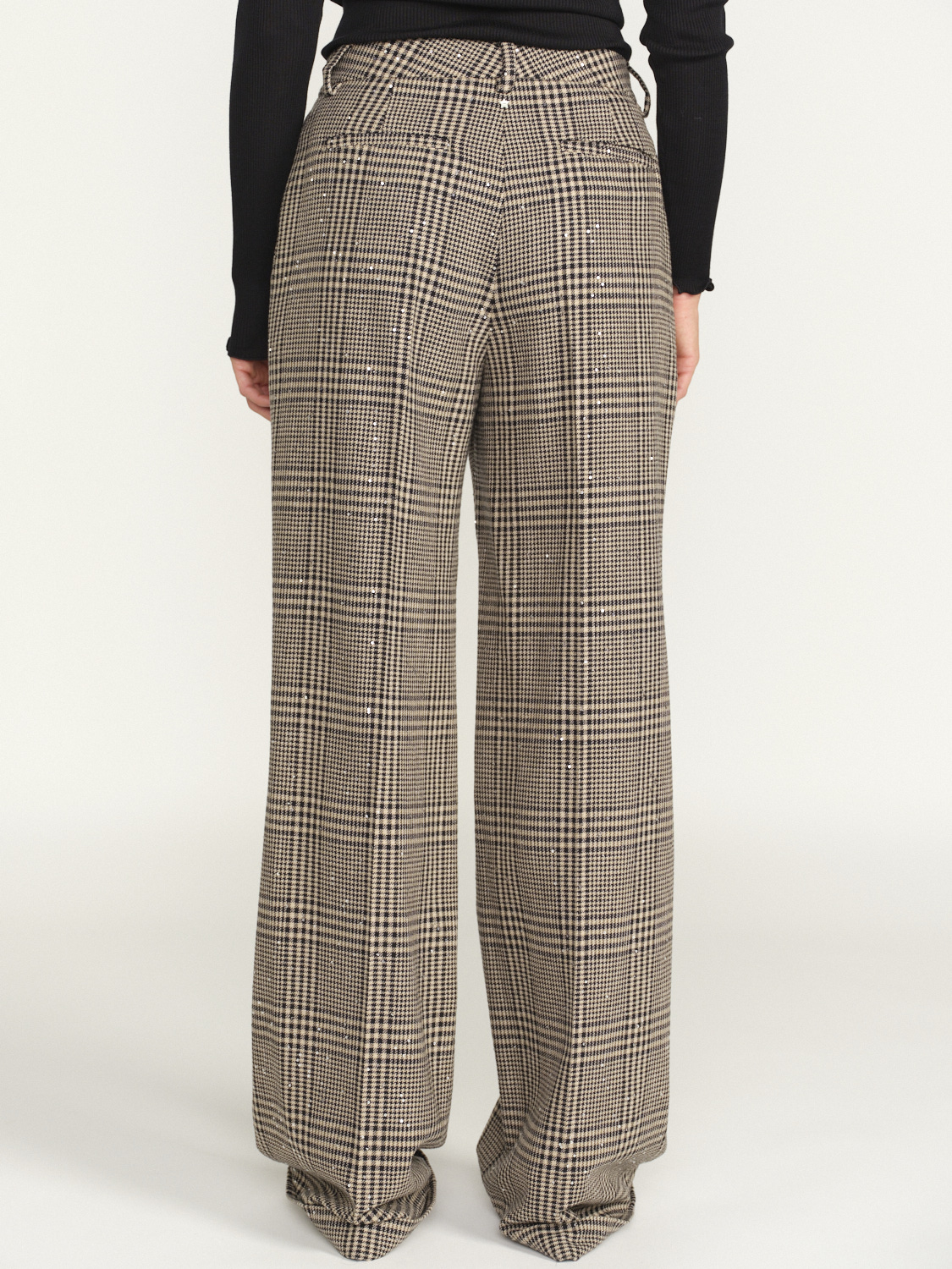 Lorena Antoniazzi Classic pleated pants with houndstooth pattern and sequins  beige 34