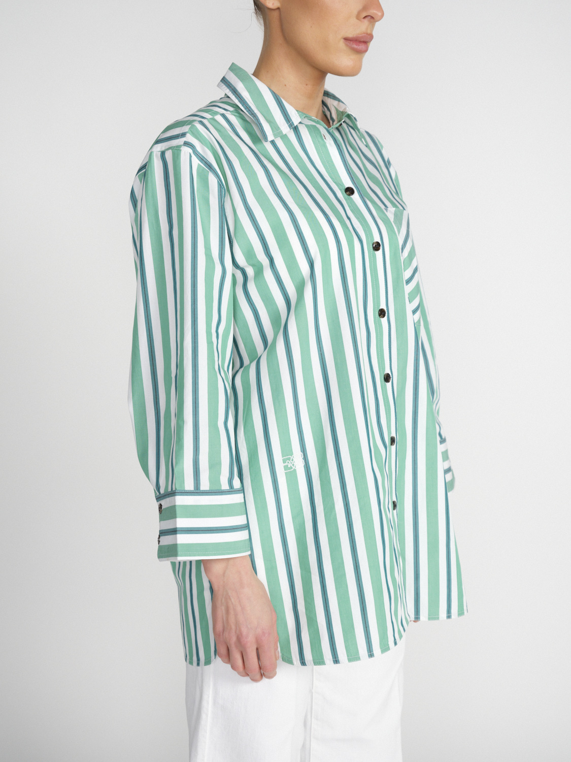 Ganni Camicia oversize in cotone con disegno a righe   verde 38
