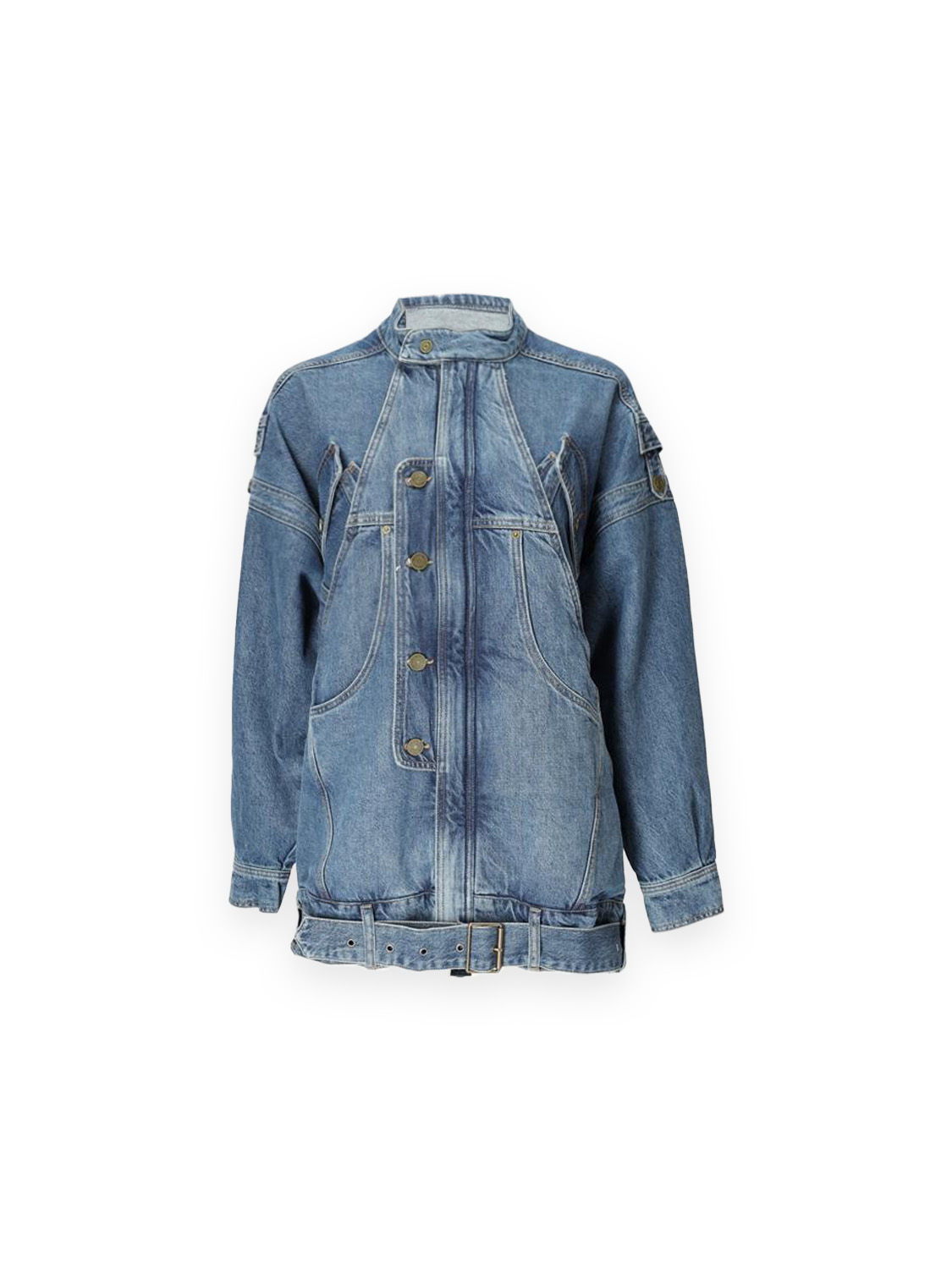 Frame The Mac - Veste en jean oversize avec effets de superposition et ceinture bleu XS