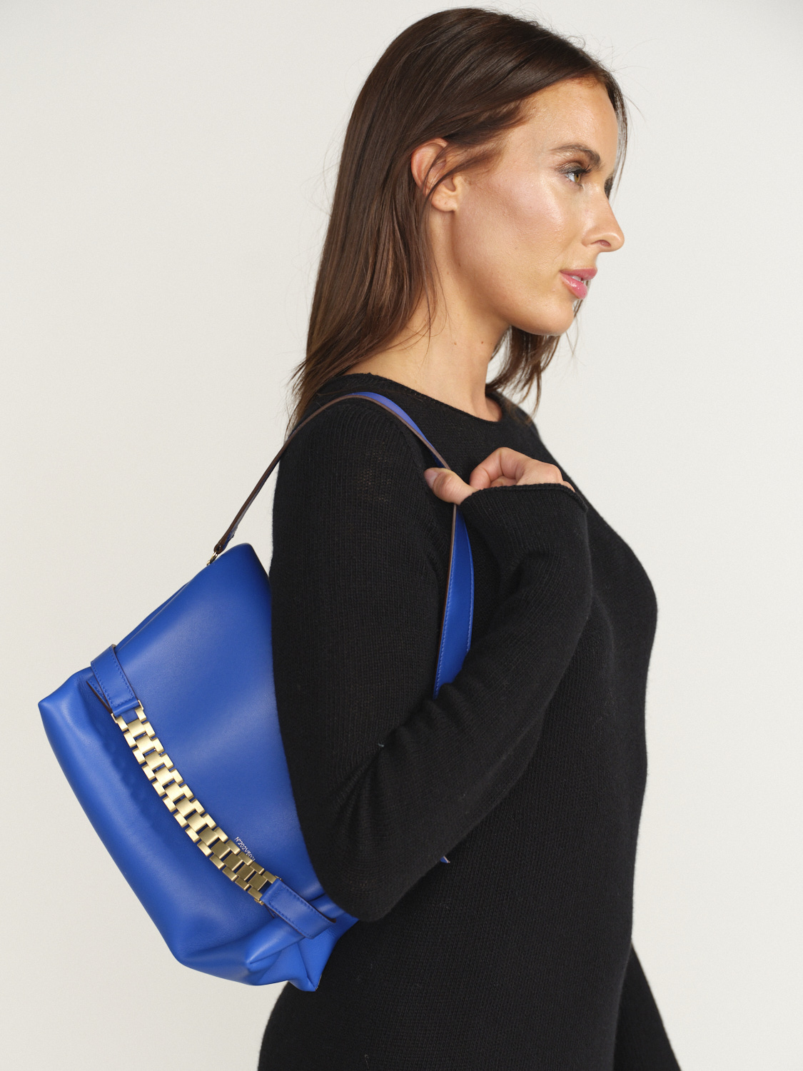 Victoria Beckham Chain Pouch Bag – Tragetasche aus Leder blau One Size